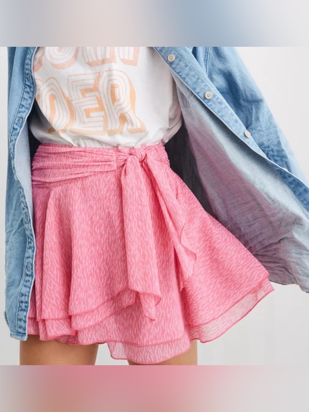 Aerie Pink Chiffon Wrap Mini Skirt Size XS